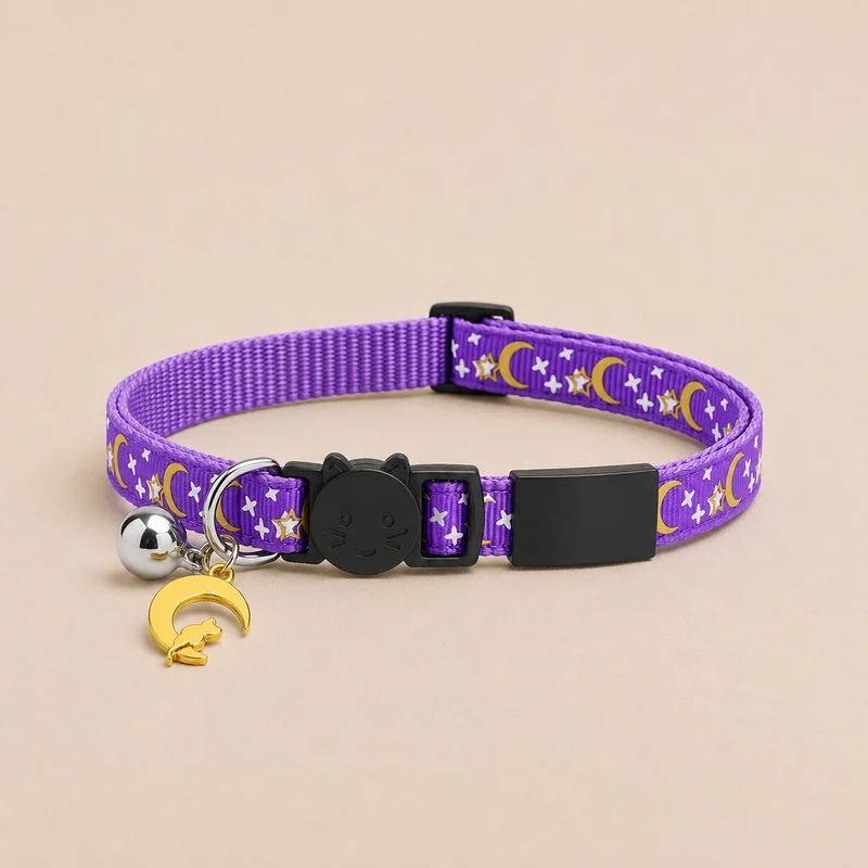 collier chat violet, plaque noire